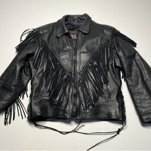 Women's Black Leather Fringe Jacket